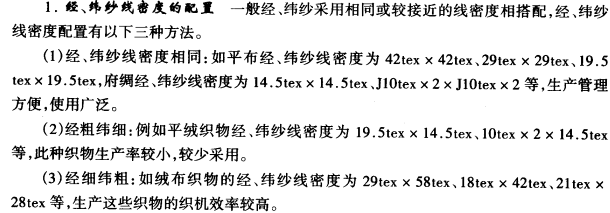 经纬纱线密度配置