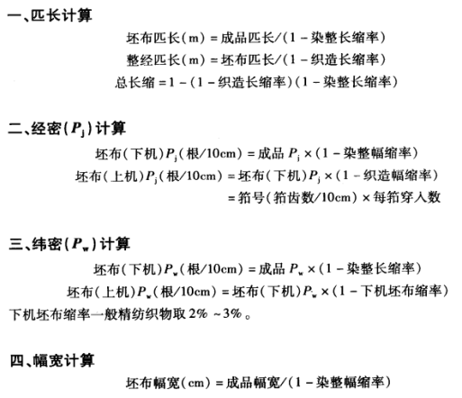 织物上机计算及成品规格计算